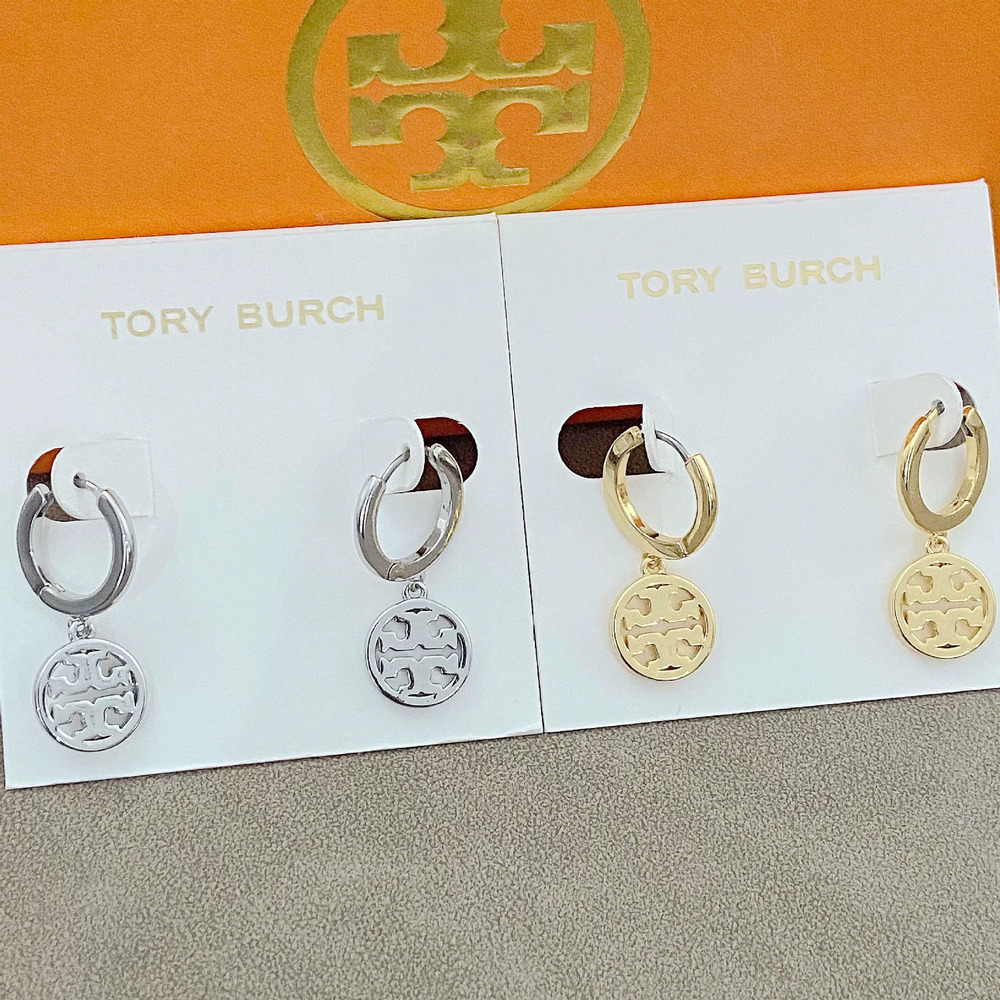 Tory Burch Gold Full Diamond Pave Basic Logo Drop Earrings